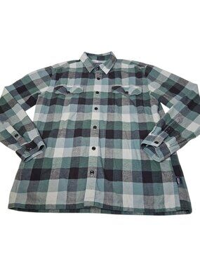 Patagonia Flannel Fjord Shirt Men's Large Green Plaid Long Sleeve Organic Cotton